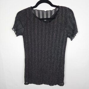 NWT Duomengou Ribbed Black and Silver Top‎ M